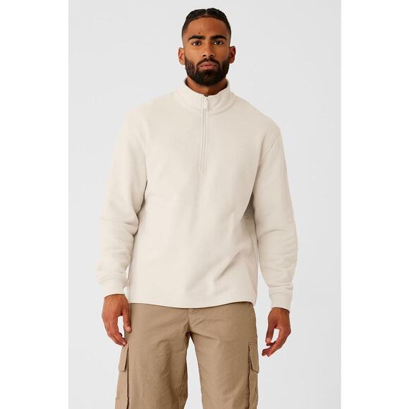 Alo UNISEX Renown Heavyweight 1/4 Zip Pullover Sweatshirt Color: Bone Sz: S - Picture 2 of 16